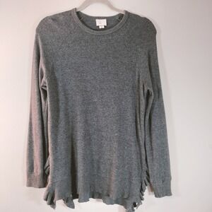 Anthropologie Postmark Gray Ruffle Side Knit Pullover Sweater Top